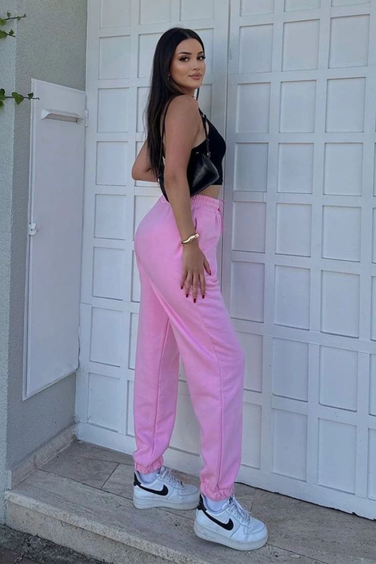 Kadın Beli Lastikli Yandan Cepli Jogger Pembe Pantolon